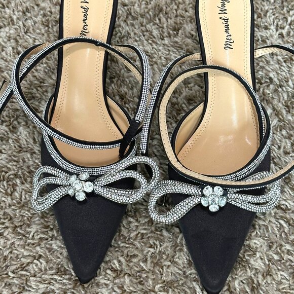 Black Sugarcoat Diamante Double Bow Satin Heels Womens (SIZE 9.5 US / 41 EU) - Picture 1 of 4